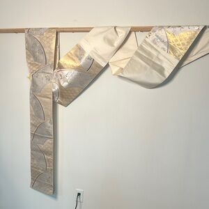 Elegant Cream and Gold Kimono Sash.  OBI